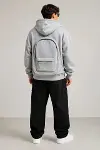 Erkek 3 İplik Şardonlu Tam Fermuarlı Kapüşonlu Arka Çanta Detaylı Sweatshirt - Gri-4