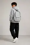 Erkek 3 İplik Şardonlu Tam Fermuarlı Kapüşonlu Arka Çanta Detaylı Sweatshirt - Gri-1
