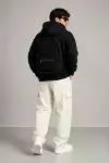 Erkek 3 İplik Şardonlu Tam Fermuarlı Kapüşonlu Arka Çanta Detaylı Sweatshirt - Siyah-4