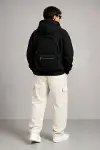 Erkek 3 İplik Şardonlu Tam Fermuarlı Kapüşonlu Arka Çanta Detaylı Sweatshirt - Siyah-1