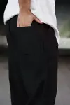 Erkek Ham Keten Beli Lastikli Cepli Regular Fit Boru Paça Pantolon - Siyah-2