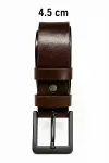 Erkek Hakiki Deri 4.5 Cm Kot Ve Kumaş Pantolon Kemeri Metal Tokalı Kahverengi-1