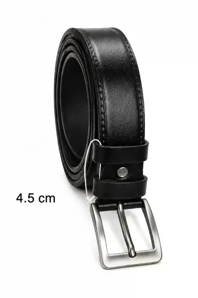 Erkek Hakiki Deri 4.5 Cm Klasik Ve Kot Pantolon Kemeri Metal Tokalı Siyah