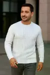 Erkek Fitilli Triko Bisiklet Yaka Kalın Kazak 3lü Set Beyaz-Saks Mavisi-Siyah-4