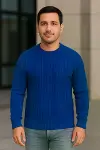 Erkek Fitilli Triko Kazak 2’li Set Siyah Saks Mavisi Kalın Dokuma Pamuklu Regular Fit-2