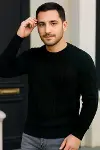 Erkek Fitilli Triko Kazak 2’li Set Siyah Saks Mavisi Kalın Dokuma Pamuklu Regular Fit-3