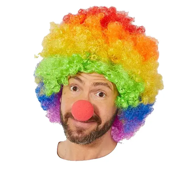 Rengarenk Gökkuşağı Afro Bonus Peruk ve Kırmızı Renk Sünger Burun 120 gr (4745)