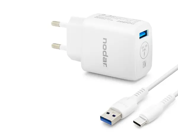 Type-c Qc 3.0 Hızlı Şarj Seti 18W 3.4A Usb Adaptörlü 1 M Pvc Kablolu Beyaz ND1010