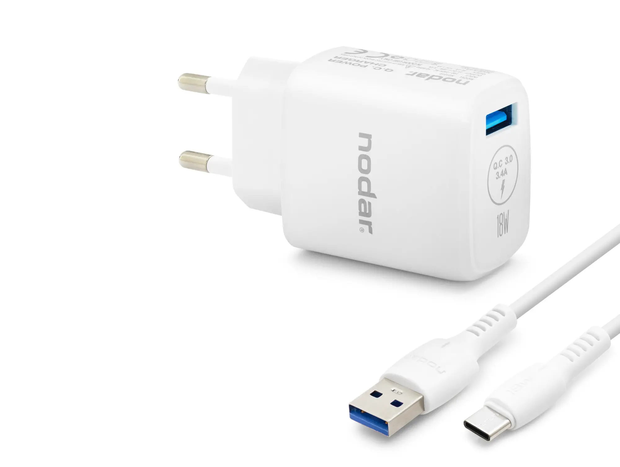 Type-c Qc 3.0 Hızlı Şarj Seti 18W 3.4A Usb Adaptörlü 1 M Pvc Kablolu Beyaz ND1010