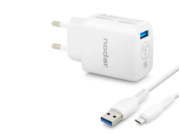 Micro Usb Qc 3.0 Hızlı Şarj Seti 18W 3.4A Usb Adaptörlü 1 M Pvc Kablolu Beyaz ND1009