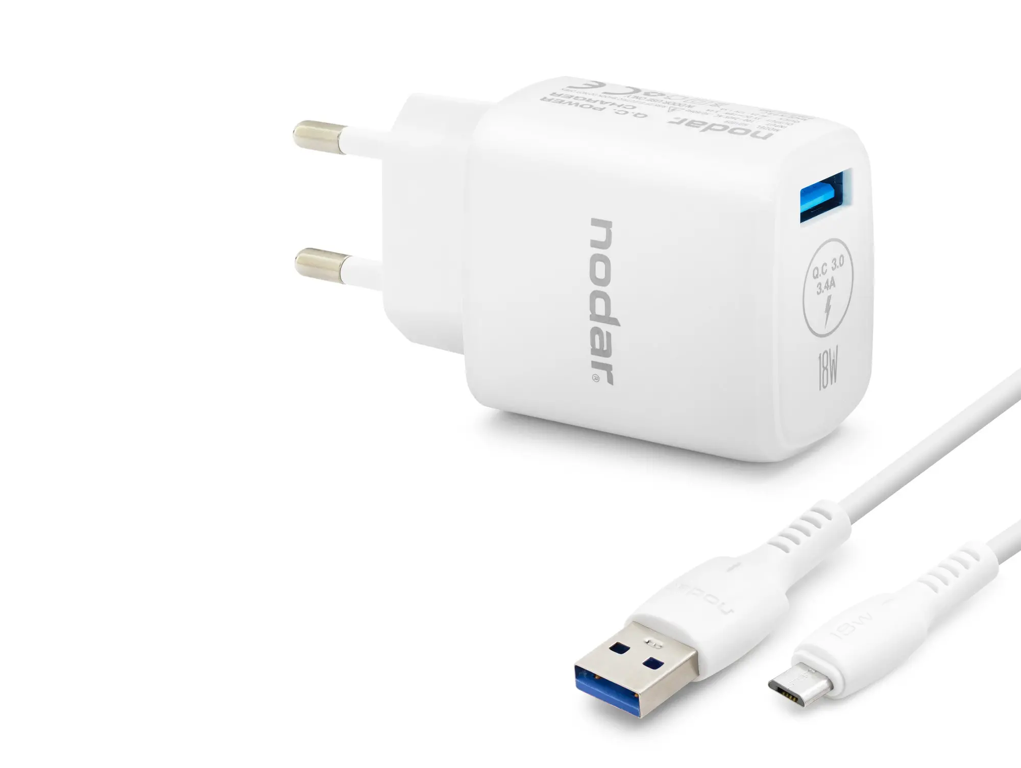 Micro Usb Qc 3.0 Hızlı Şarj Seti 18W 3.4A Usb Adaptörlü 1 M Pvc Kablolu Beyaz ND1009