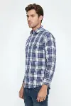 Slimfit Ekose Desenli Lacivert Gömlek - Wessi-4