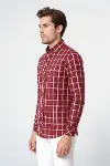 Ekoseli Slimfit Bordo Gömlek - Wessi-4