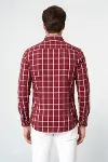 Ekoseli Slimfit Bordo Gömlek - Wessi-5