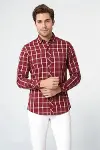 Ekoseli Slimfit Bordo Gömlek - Wessi-1