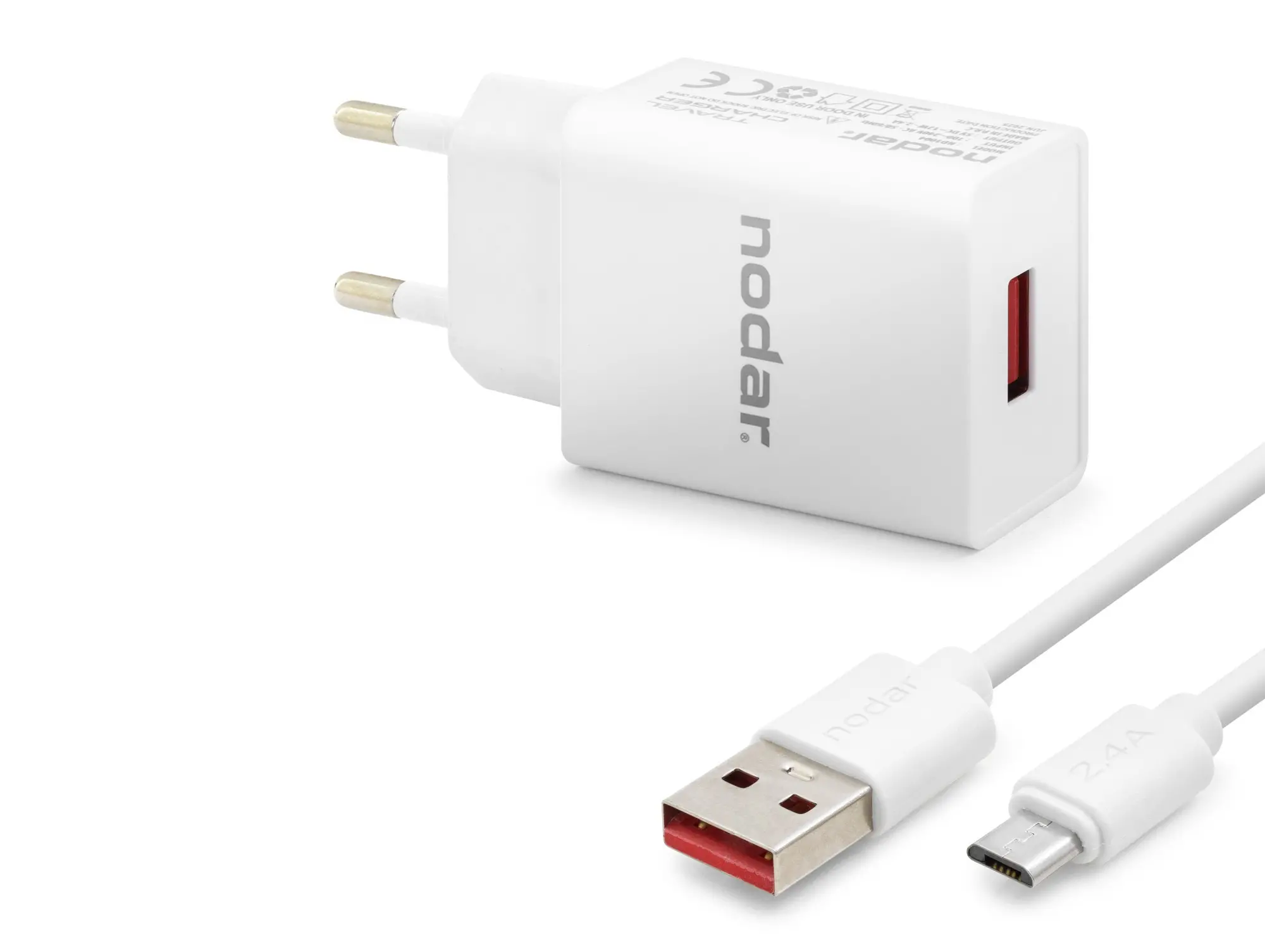Micro Usb Hızlı Şarj Seti 12W 2.4A Usb Adaptörlü 1 M Pvc Kablolu Beyaz ND1004