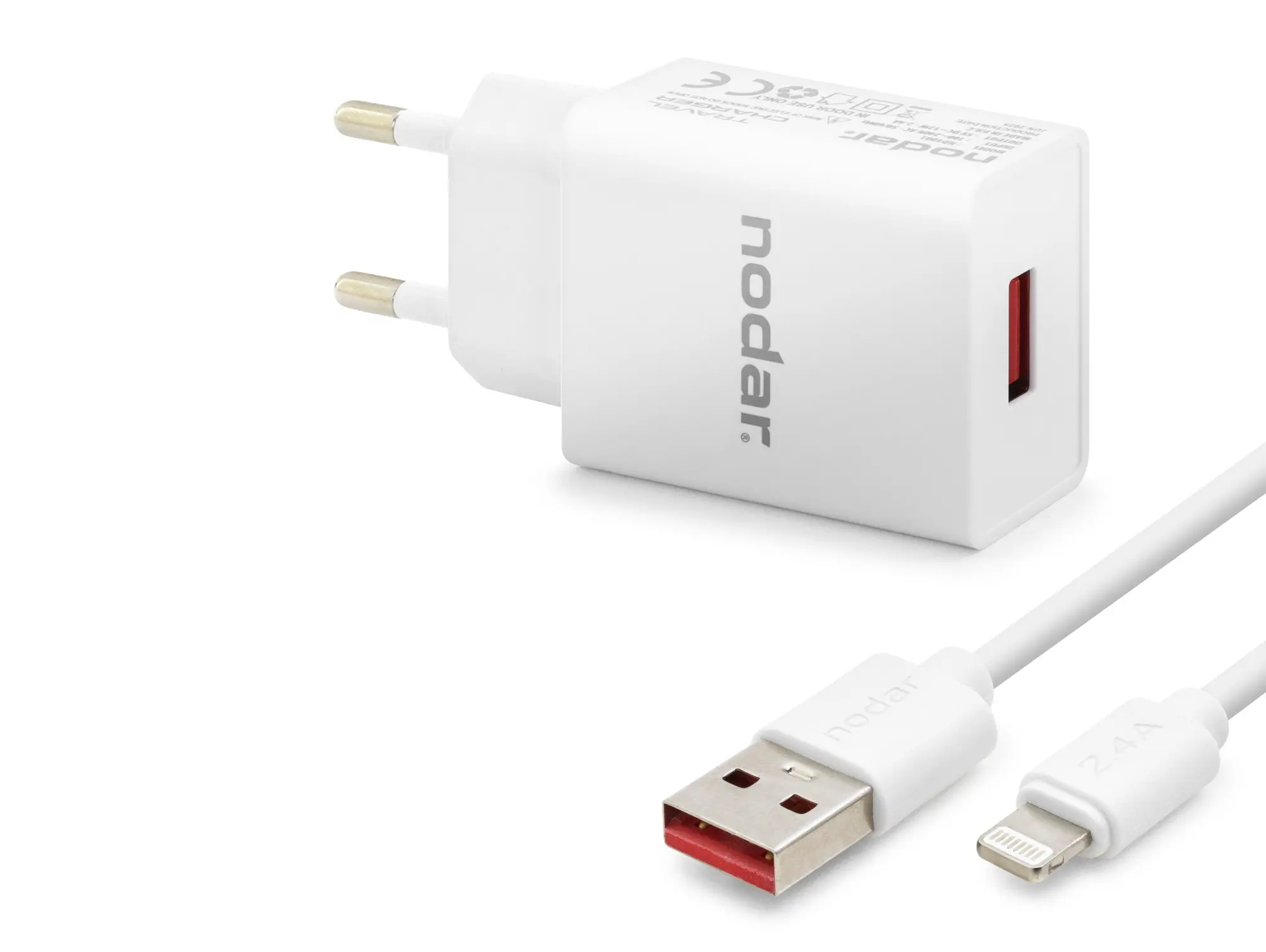 Lightning Hızlı Şarj Seti 12W 2.4A Usb Adaptörlü 1 M Pvc Kablolu Beyaz ND1001