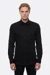 Pamuk Saten Slim Fit Siyah Erkek Gömlek - Wessi-3