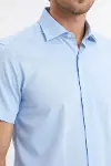 Slim Fit Kısa Kollu Terikoton Mavi Erkek Gömlek - Wessi-2