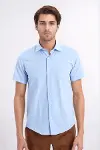 Slim Fit Kısa Kollu Terikoton Mavi Erkek Gömlek - Wessi-3