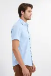 Slim Fit Kısa Kollu Terikoton Mavi Erkek Gömlek - Wessi-4