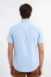 Slim Fit Kısa Kollu Terikoton Mavi Erkek Gömlek - Wessi-5