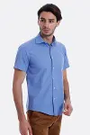 Kısa Kollu Terikoton Slim Fit Mavi Erkek Gömlek - Wessi-2