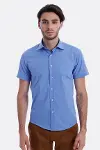 Kısa Kollu Terikoton Slim Fit Mavi Erkek Gömlek - Wessi-3