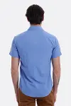 Kısa Kollu Terikoton Slim Fit Mavi Erkek Gömlek - Wessi-4