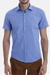 Kısa Kollu Terikoton Slim Fit Mavi Erkek Gömlek - Wessi-1