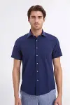 Kısa Kollu Terikoton Slim Fit Lacivert Erkek Gömlek - Wessi-3