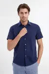 Kısa Kollu Terikoton Slim Fit Lacivert Erkek Gömlek - Wessi-1