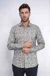 Çiçek Desenli Bej Slim Fit Gömlek - Wessi-5