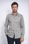 Çiçek Desenli Bej Slim Fit Gömlek - Wessi-1