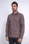 Çiçek Desenli Kahverengi Slim Fit Gömlek - Wessi-4
