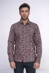 Çiçek Desenli Kahverengi Slim Fit Gömlek - Wessi-5