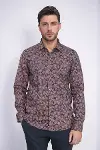 Çiçek Desenli Kahverengi Slim Fit Gömlek - Wessi-1