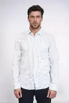 Kaz Ayağı Desenli Slim Fit Ekru Erkek Gömlek - Wessi-3