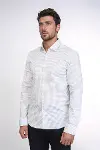Kaz Ayağı Desenli Slim Fit Ekru Erkek Gömlek - Wessi-4