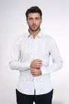 Kaz Ayağı Desenli Slim Fit Ekru Erkek Gömlek - Wessi-5