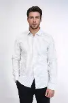 Kaz Ayağı Desenli Slim Fit Ekru Erkek Gömlek - Wessi-1