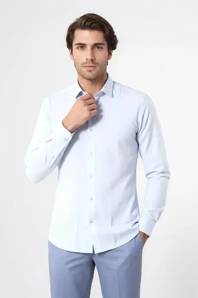 Mavi Desenli Slim Fit Erkek Gömlek - Wessi