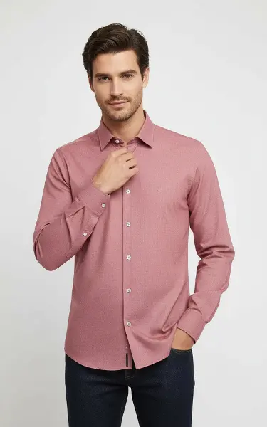 Desensiz Slim Fit Uzun Kollu Somon Rengi Erkek Gömlek - Wessi