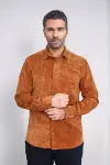 Kadife Uzun Kollu Kahverengi Gömlek - Wessi-5