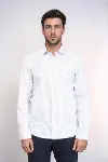 Kaz Ayağı Desenli Slim Fit Beyaz Erkek Gömlek - Wessi-3