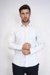 Kaz Ayağı Desenli Slim Fit Beyaz Erkek Gömlek - Wessi-5