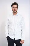 Kaz Ayağı Desenli Slim Fit Beyaz Erkek Gömlek - Wessi-1