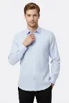 Kendinden Desenli Buz Mavi Slim Fit Gömlek | Wessi-3