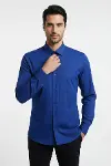 Desensiz Uzun Kollu Regular Fit Mavi Erkek Gömlek - Wessi-4