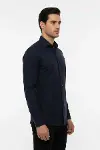 Düz Uzun Kollu Regular Fit Lacivert Erkek Gömlek - Wessi-4